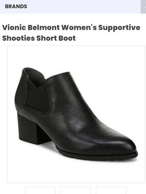 Vionic Black Leather Ankle Shootie Boot with Low Block Heel